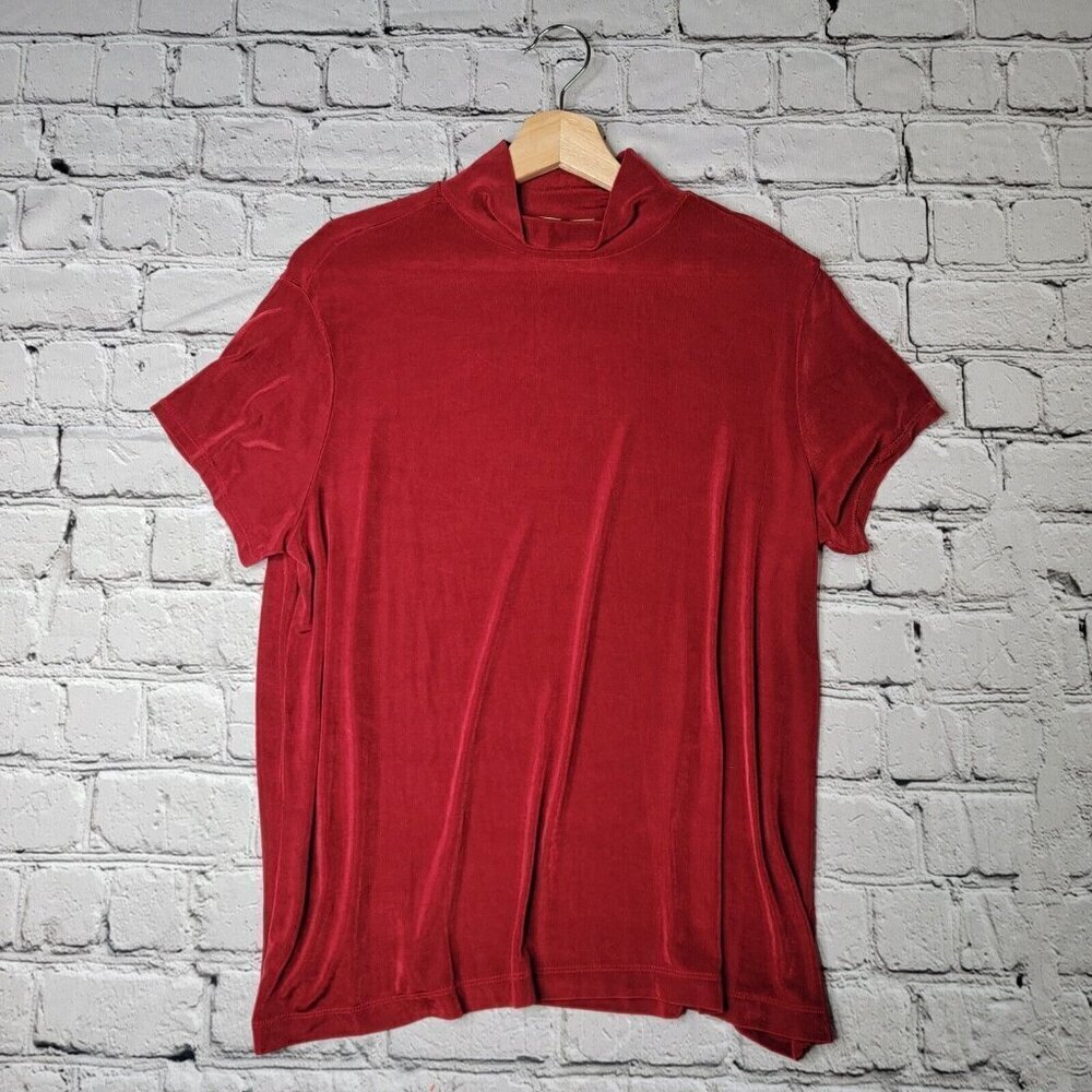 Linden Hill Red Mock‎ Neck Short Sleeve Blouse Size L